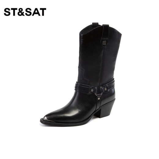 星期六美拉德复古西部靴粗跟短靴SS34116607 商品图1