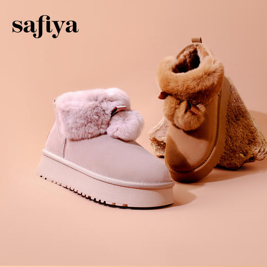 Safiya/索菲娅2023冬季御寒可爱毛球蝴蝶结加绒增高雪地靴 SF3411A401 商品图1
