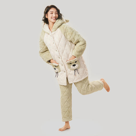 都市丽人生活家居女士睡衣毛绒夹棉加厚款长袖长裤类家居服套装LH30D1 商品图2