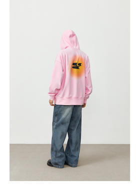 CryingCenter 落日渐层涂鸦喷漆Logo连帽套头休闲上衣粉宽松情侣