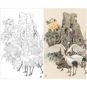 【大彩图】窦绅卿工笔画白描底稿《吉瑞图》仙鹤临摹勾线花鸟线稿HN11