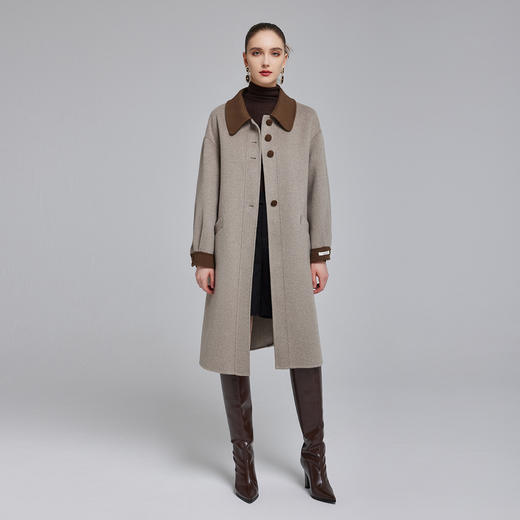 NH916斯尔丽23冬季新款时尚拼接设计感毛呢外套羊毛双面呢大衣 商品图3