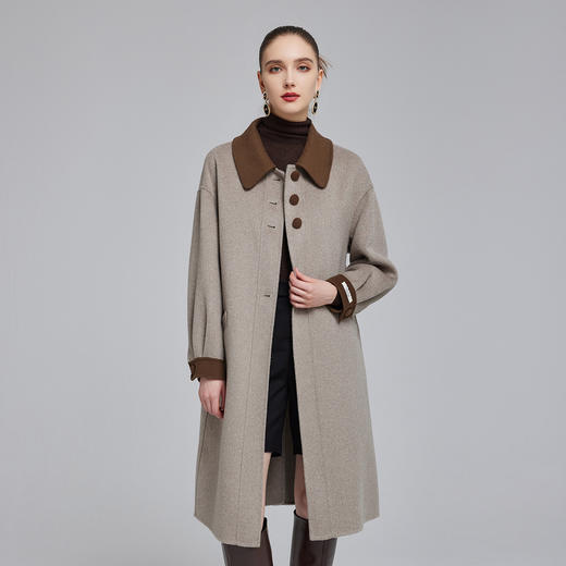 NH916斯尔丽23冬季新款时尚拼接设计感毛呢外套羊毛双面呢大衣 商品图0