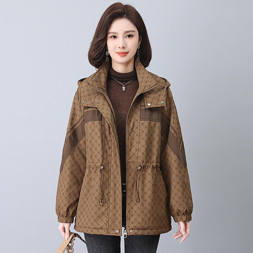 时尚保暖，花色拼接连帽加绒棉衣中长款派克服外套HR-YIZX8598 商品图3