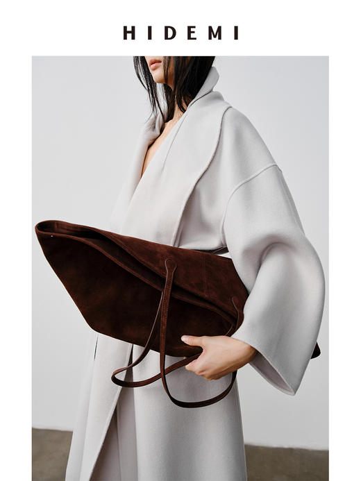 HIDEMI 澳洲美利奴羊毛可拆卸披肩围巾两件腰带式廓形大衣 商品图6