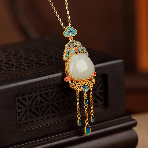 S925纯银镀金和田玉如意祥云流苏水滴吊坠气质珐琅挂坠CW 商品图1