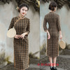 SKY 203513复古国风水貂绒格子中长七分袖旗袍 商品缩略图2