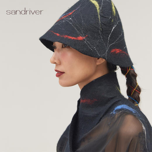 羊绒真丝相拼手工毛毡女大衣SJF95W429W 商品图2