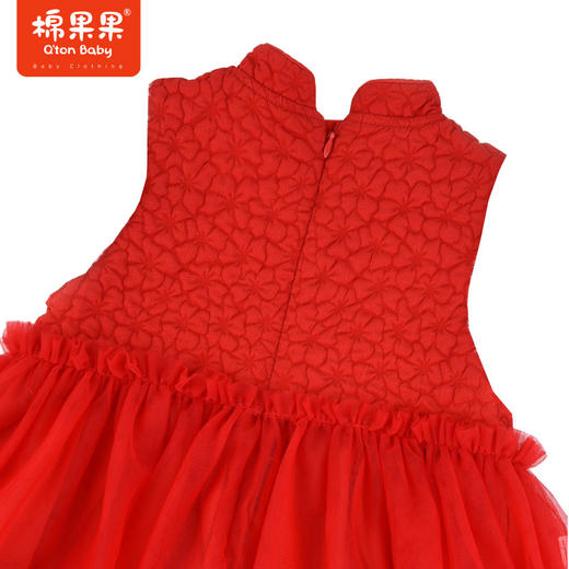 棉果果春季新品女童中国红中国风水晶绒背心连衣裙M522702423650 商品图4