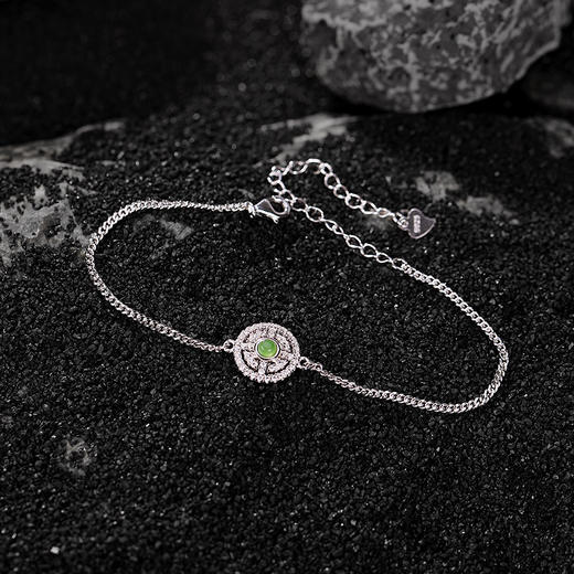 S925纯银，和田玉碧玉爆款轻奢时尚回纹吊坠手链耳钉耳夹套装CW-DZ05909 商品图4