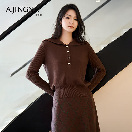 【商场同款】阿菁娜翻领纽扣时髦长袖针织衫A29D301051 商品图2