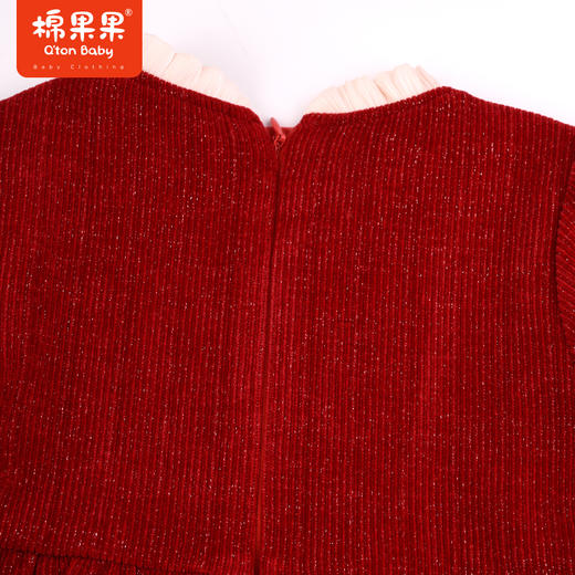 棉果果春季新品中国红雪尼尔女童连衣裙M522700423653 商品图4