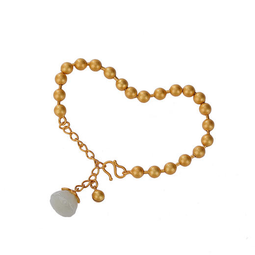 S925纯银镀金和田玉莲蓬手链复古气质圆珠手串CW 商品图4