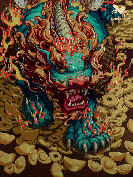 铜师傅 手工錾刻 铜雕画《神勇貔貅》客厅书房玄关装饰画 商品图3