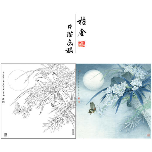 【大彩图】李晓明工笔画白描底稿斗方小品《幽兰玉凤蝶》玉兰花临摹勾线花鸟线稿K118 商品图0