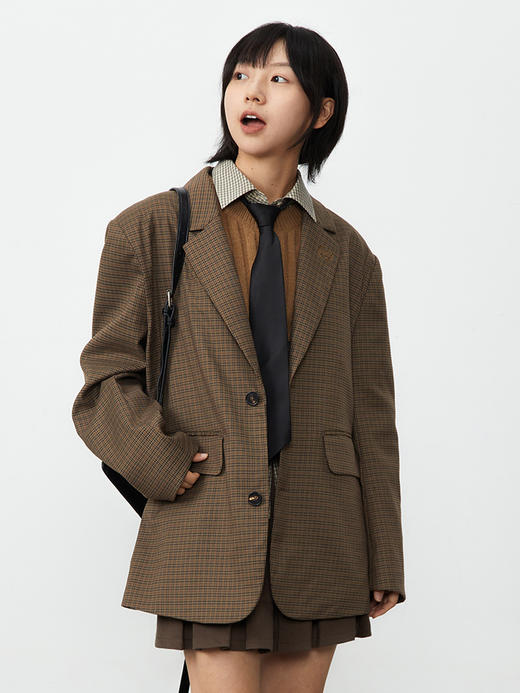 CryingCenter 深棕美拉德复古休闲格纹西装外套 哭喊中心 商品图1