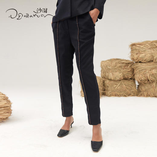 手工缝羊绒呢小脚裤SJF95W272K 商品图0