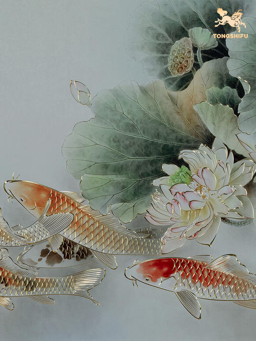 铜师傅 手工錾刻 铜雕画《锦鲤欢荷》客厅玄关沙发背景墙装饰画 商品图3