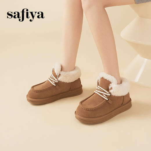 Safiya/索菲娅2023冬季舒适保暖羊羔毛边绑带短筒雪地靴 SF3411A093 商品图6