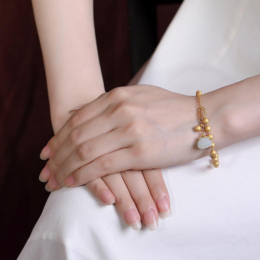 S925纯银镀金和田玉莲蓬手链复古气质圆珠手串CW 商品图3