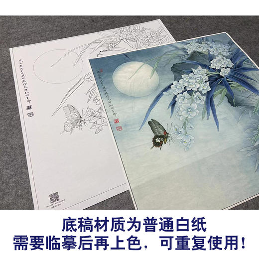 【大彩图】李晓明工笔画白描底稿斗方小品《幽兰玉凤蝶》玉兰花临摹勾线花鸟线稿K118 商品图3