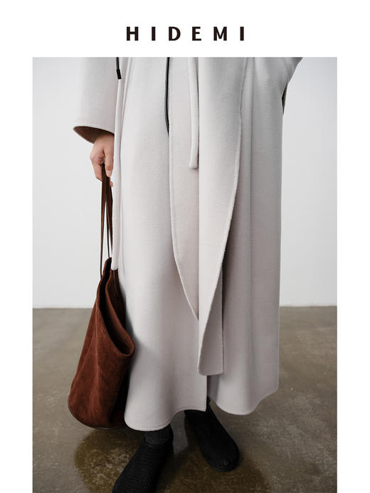 HIDEMI 澳洲美利奴羊毛可拆卸披肩围巾两件腰带式廓形大衣 商品图9