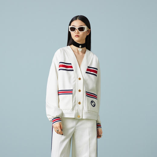 GUCCI 古驰 女士饰织带平纹针织开衫 白色 747072 XJFU1 9692 商品图1