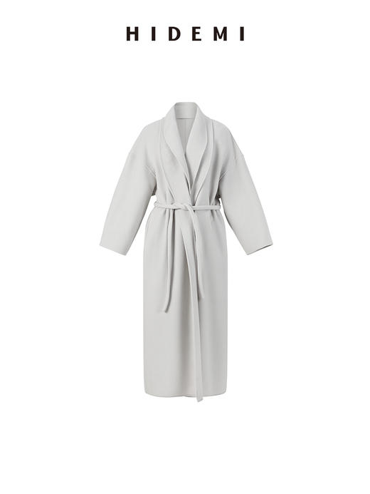 HIDEMI 澳洲美利奴羊毛可拆卸披肩围巾两件腰带式廓形大衣 商品图12