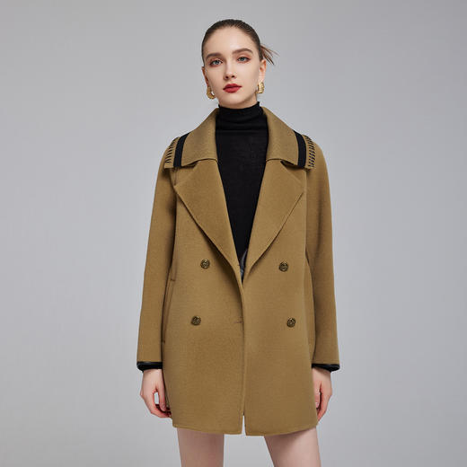 NH932斯尔丽23冬季新款可脱卸针织撞色领子显高减龄双面呢大衣女 商品图0