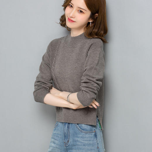 高腰毛衣，女短款秋冬半高领麻花针织内搭小个子上衣前短后长打底衫CC-23211 商品图2