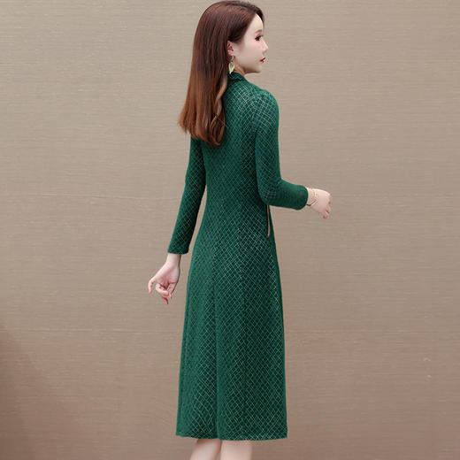 中式洋气，秋冬款格纹时尚中长款连衣裙立领长袖国风内搭打底裙QYM-XYKL-K521-L 商品图2