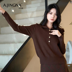【商场同款】阿菁娜翻领纽扣时髦长袖针织衫A29D301051