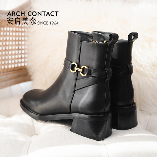 ARCHCONTACT安启美奈洋气粗跟软底英伦风短靴52892 商品图2