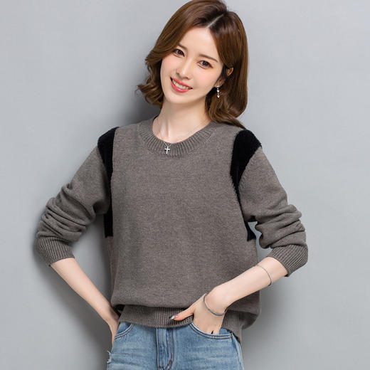 秋冬加厚时尚外穿，微胖正肩毛衣女宽松慵懒风大码圆领打底衫女短款CC-23182 商品图2
