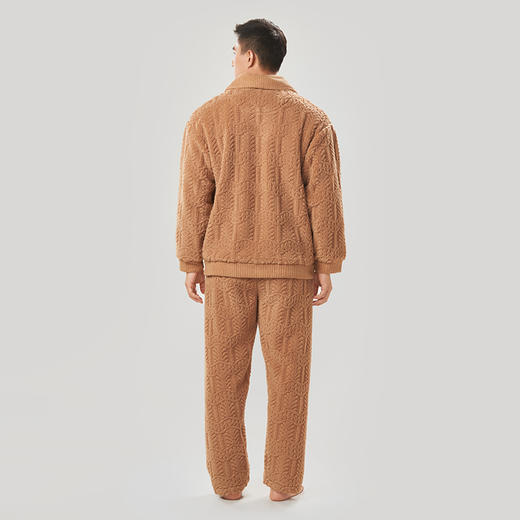 都市丽人都市锋尚舒适外出男士睡衣长毛绒剪花法兰绒厚款长袖长裤类家居服套装FH31J5 商品图3