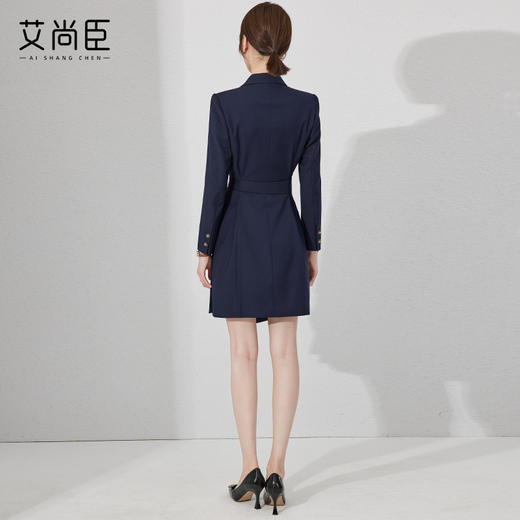 艾尚臣藏青色连衣裙女士秋款高级感2023新款气质职业正装西装裙 商品图4