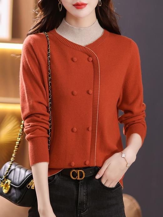 丁摩 半高领打底衫上衣秋冬洋气假两件毛衣内搭保暖3ZF-SMZ9826 商品图1