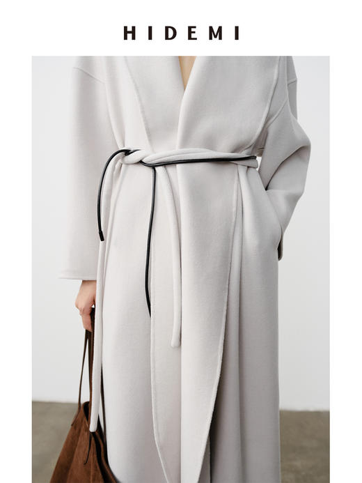 HIDEMI 澳洲美利奴羊毛可拆卸披肩围巾两件腰带式廓形大衣 商品图8