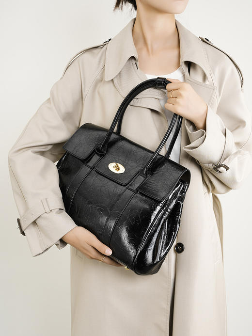 通勤托特包复古包，新款大容量黑色软皮托特大包QSL-2376 商品图1