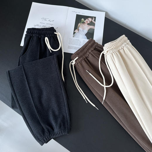 越夏 奥绒正版加绒糯米女裤 直筒宽松休闲 显瘦保暖 面料柔软舒适 商品图2