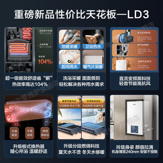 海尔（Haier）燃气壁挂炉天然气变频一级能效冷凝壁挂炉家用小体积锅炉采暖炉地暖暖气片供暖采暖洗浴两用Leader 新品26LD3板式换热_分段燃烧（50-180平） 商品图1