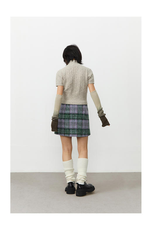 CryingCenter 紫色长毛呢装饰皮扣格子短裙小A裙 哭喊中心 商品图2