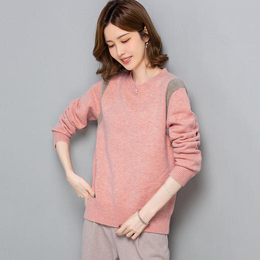 秋冬加厚时尚外穿，微胖正肩毛衣女宽松慵懒风大码圆领打底衫女短款CC-23182 商品图3