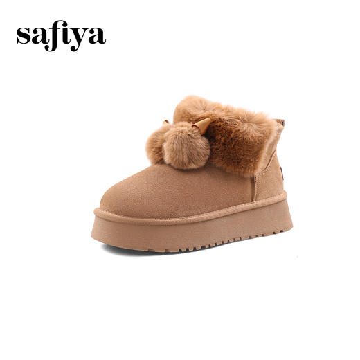 Safiya/索菲娅2023冬季御寒可爱毛球蝴蝶结加绒增高雪地靴 SF3411A401 商品图7