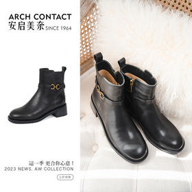 ARCHCONTACT安启美奈洋气粗跟软底英伦风短靴52892