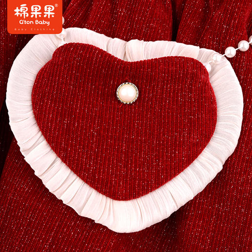 棉果果春季新品中国红雪尼尔女童连衣裙M522700423653 商品图3