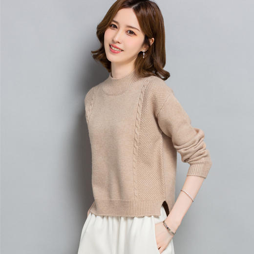 高腰毛衣，女短款秋冬半高领麻花针织内搭小个子上衣前短后长打底衫CC-23211 商品图3