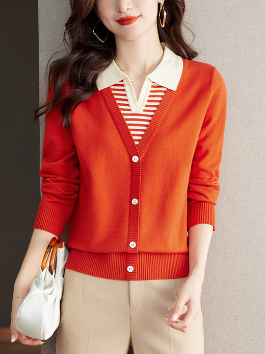 " 丁摩 假两件上衣女秋季韩系毛衣洋气翻领针织打底衫女3ZF-SMZ9809" 商品图1