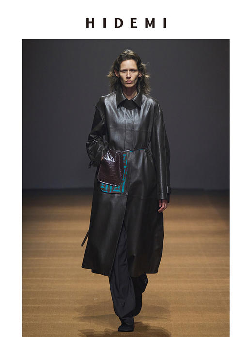 HIDEMI 【赵丽颖同款】绵羊皮极简廓形翻领腰带式长款皮衣大衣 商品图1
