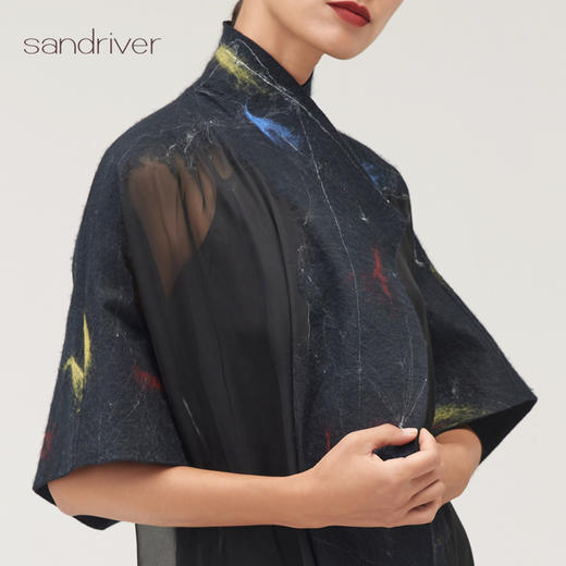 手工羊绒毡7分袖长款风衣SJF95W430W 商品图1